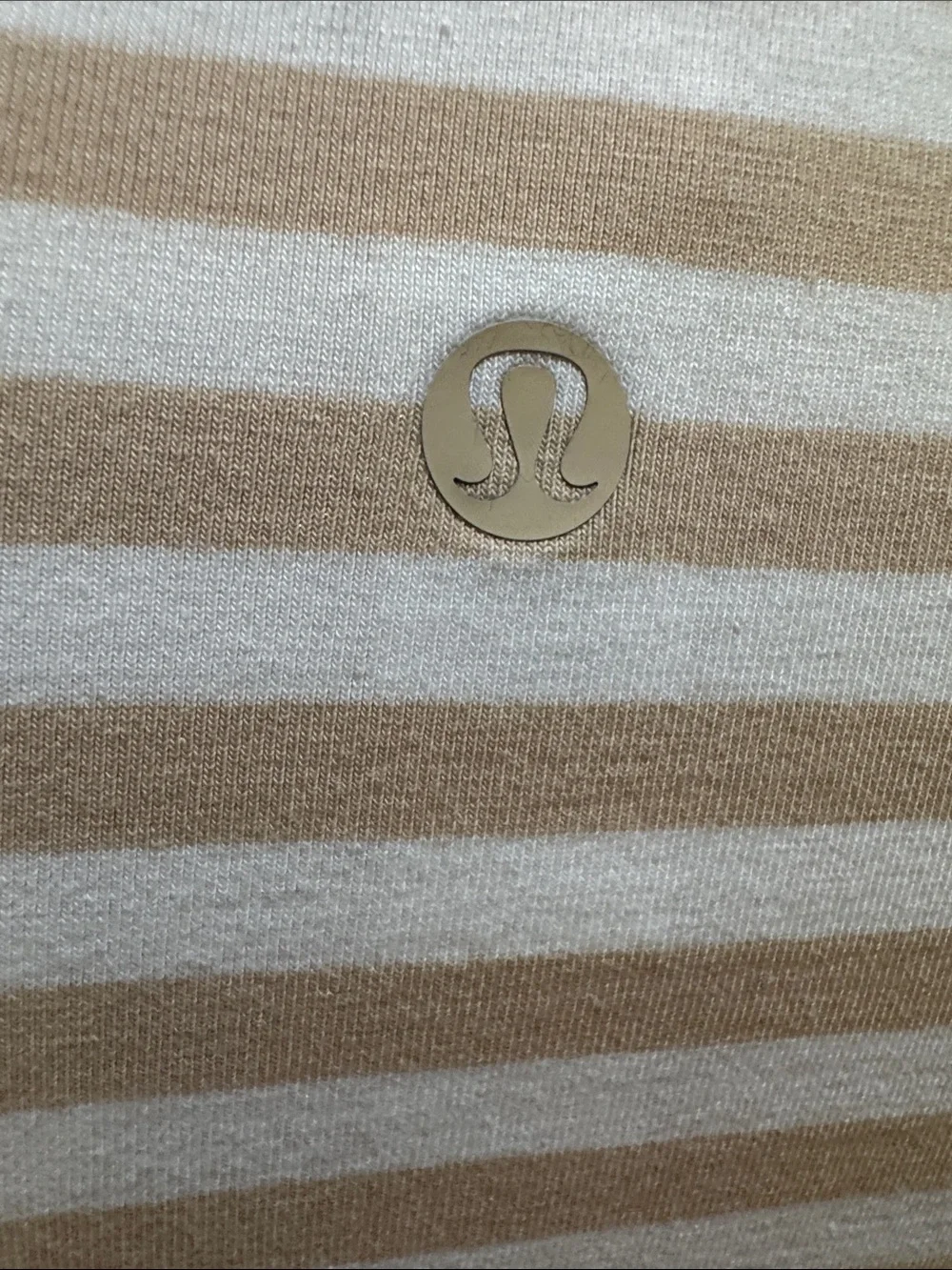 lululemon athletica Beige and White Striped Short Sleeve Crewneck Tee